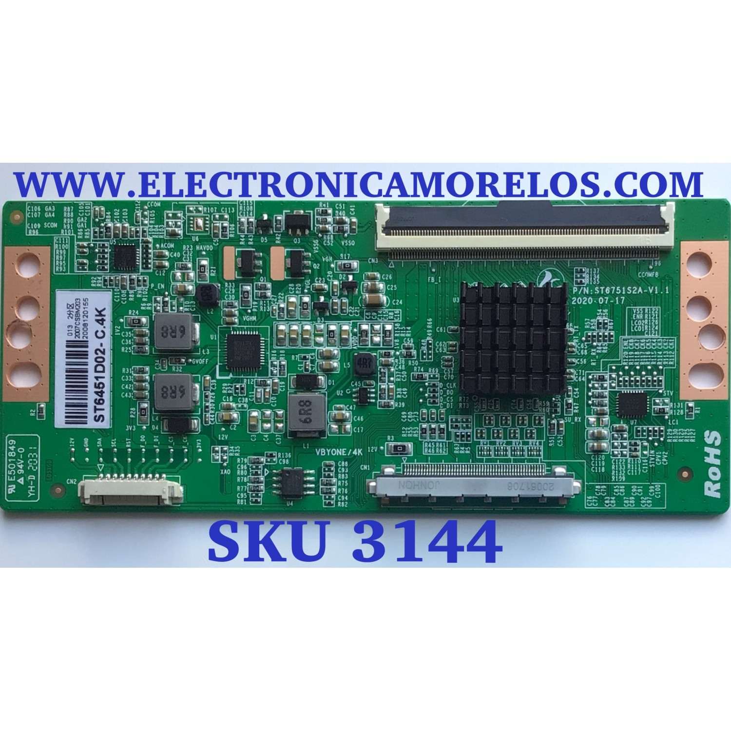 T-CON PARA TV FURRION / NUMERO DE PARTE ST6451D02-C.4K / 2007CSBM203 / 2008120155 / E501849 / MODELO FDUP65CBR